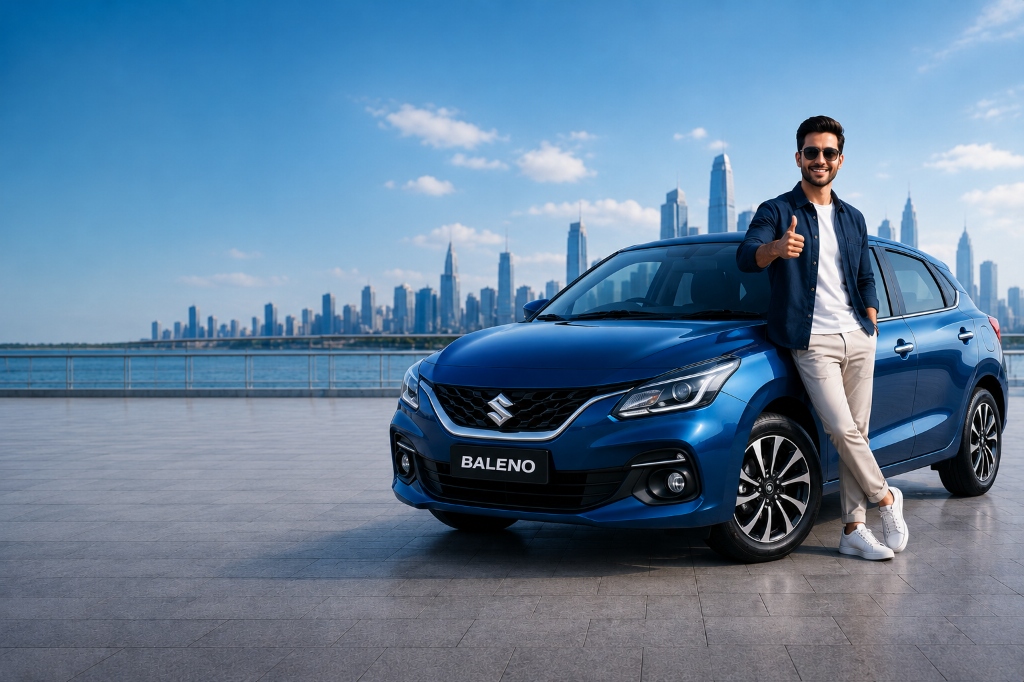 Blue Baleno with Customer